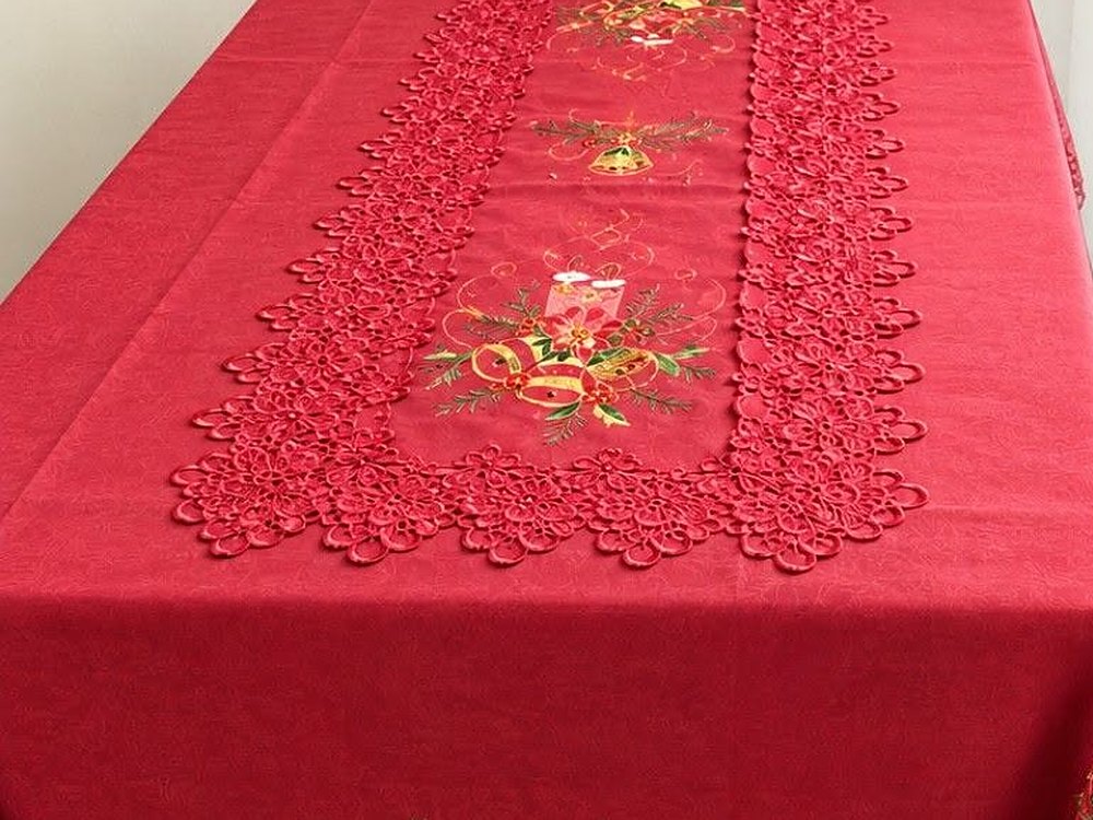 Mantel navideño rojo con campanas